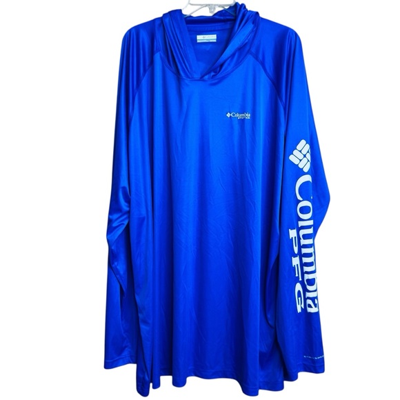 Columbia Terminal Tackle Hoodie Mens 5XT Blue PFG Omni-Shade Sun Shirt 50 UPF - Picture 2 of 9